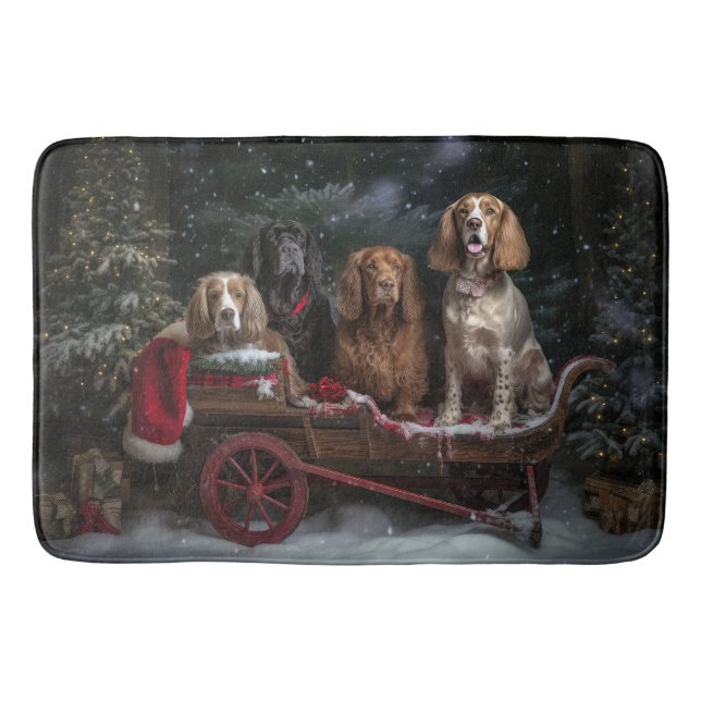 Cocker Spaniel Snowy Sleigh Weihnachtsdekor Badematte (Vorderseite)