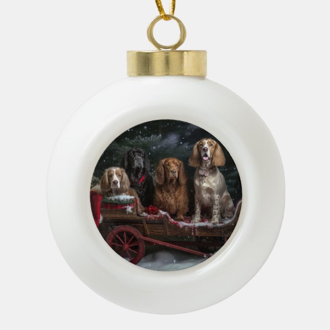 Cocker Spaniel Snowy Sleigh Weihnachtsdekor Keramik Kugel-Ornament (Vorderseite)