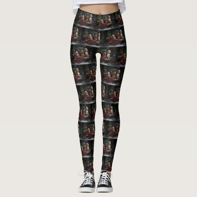 Cocker Spaniel Snowy Sleigh Weihnachtsdekor Leggings (Vorderseite)