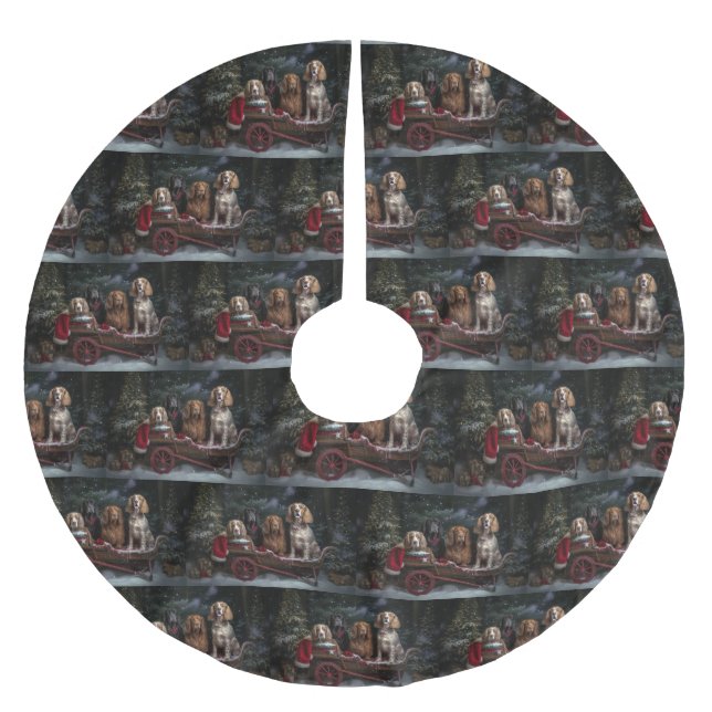 Cocker Spaniel Snowy Sleigh Weihnachtsdekor Polyester Weihnachtsbaumdecke (Vorderseite)