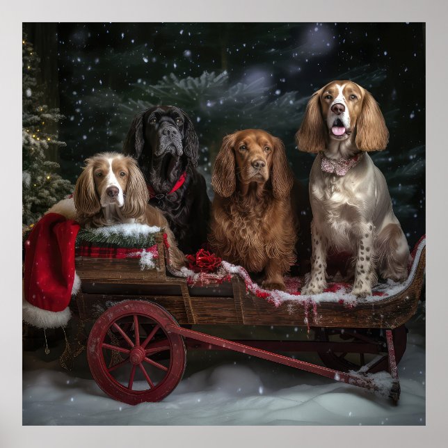 Cocker Spaniel Snowy Sleigh Weihnachtsdekor Poster (Vorne)