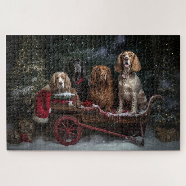 Cocker Spaniel Snowy Sleigh Weihnachtsdekor Puzzle (Horizontal)