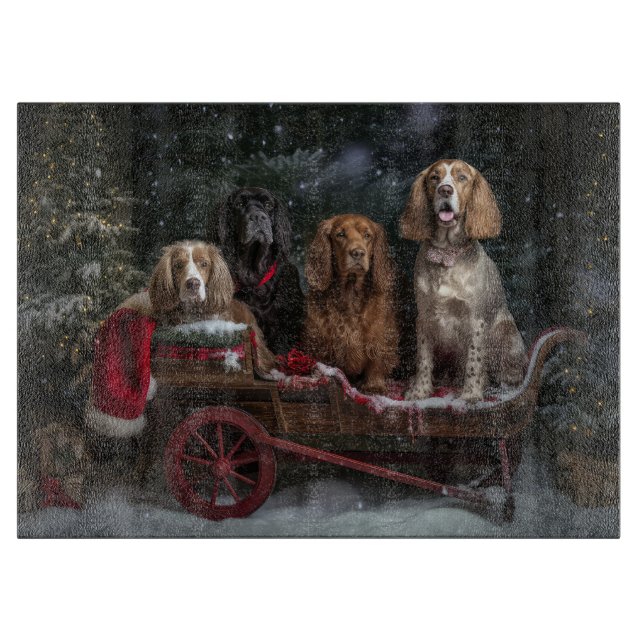Cocker Spaniel Snowy Sleigh Weihnachtsdekor Schneidebrett (Vorderseite)