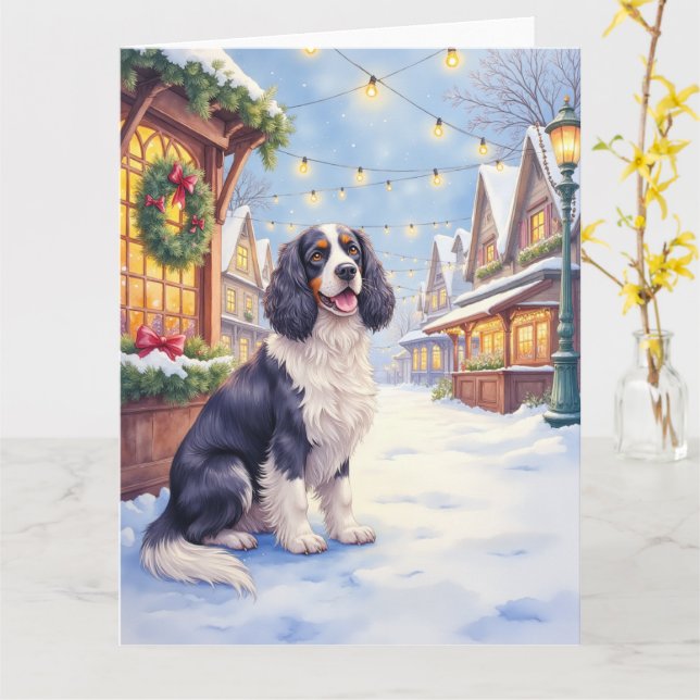 Cocker Spaniel Snowy Village Christmas Art Karte (Gelbe Blume)