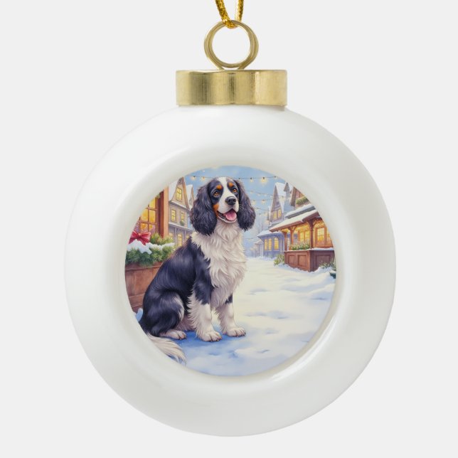 Cocker Spaniel Snowy Village Christmas Art Keramik Kugel-Ornament (Vorderseite)