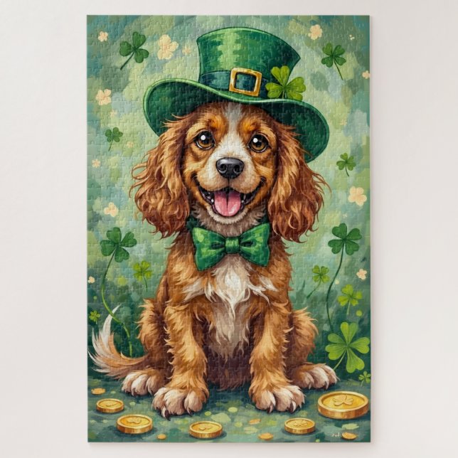 Cocker Spaniel St Patrick’s Day Cute Lucky Dog Puzzle (Vertikal)