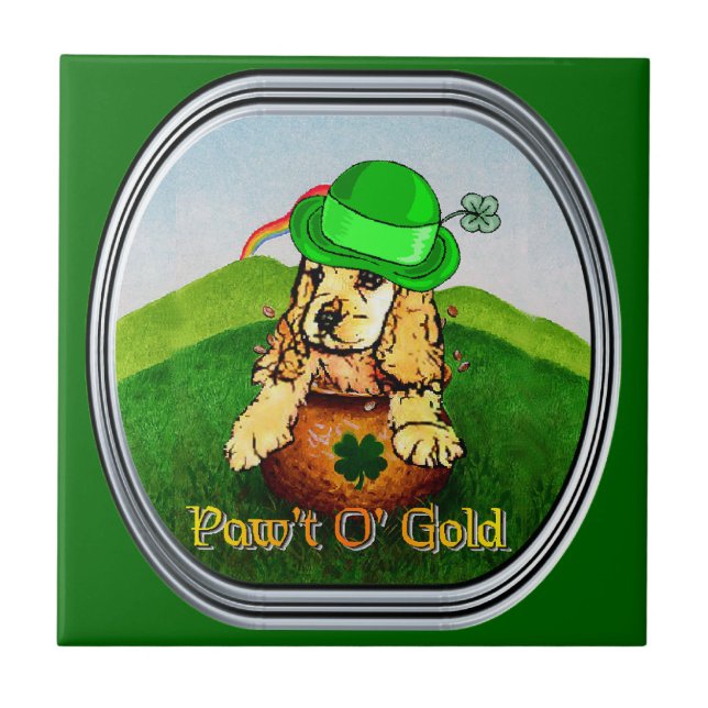 Cocker Spaniel St Patricks Day Fliese (Vorderseite)