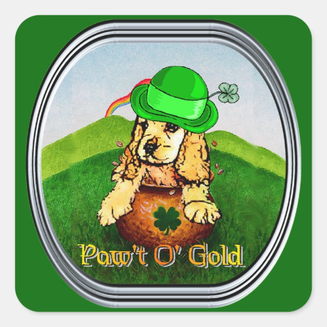 Cocker Spaniel St Patricks Day Quadratischer Aufkleber (Vorderseite)