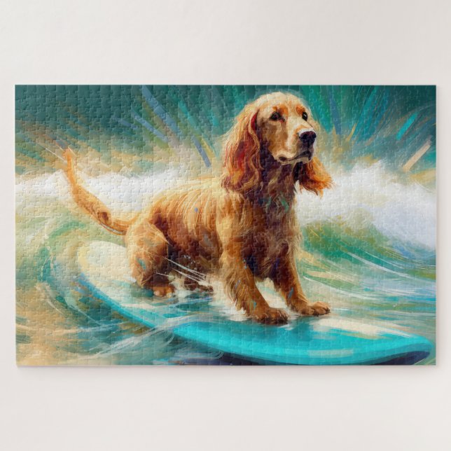 Cocker Spaniel Strand Surfen Malerei Puzzle (Horizontal)