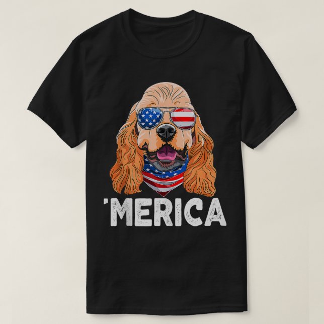 Cocker Spaniel Sunglasses American USA Flag 4th Of T-Shirt (Design vorne)