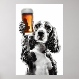 Cocker Spaniel trinkt Bier Kunst Lustiger Hunde Li Poster
