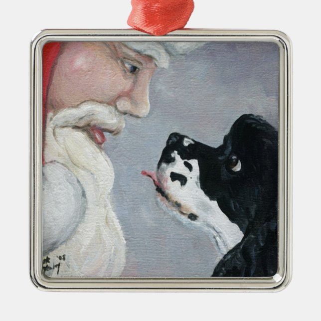 Cocker spaniel und Sankt-Hundekunst-Verzierung Silbernes Ornament (Vorne)