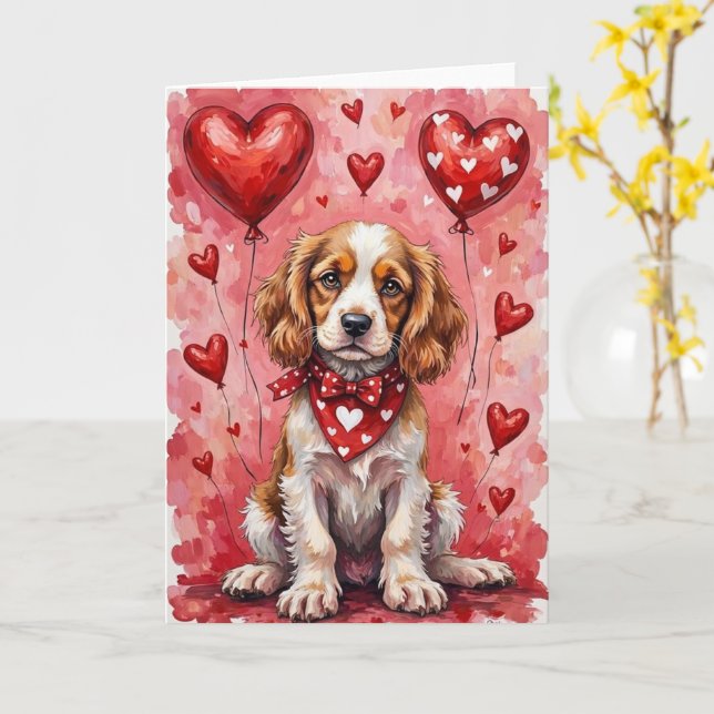 Cocker Spaniel Valentinstag Hund mit Herzen Rot Karte (Gelbe Blume)