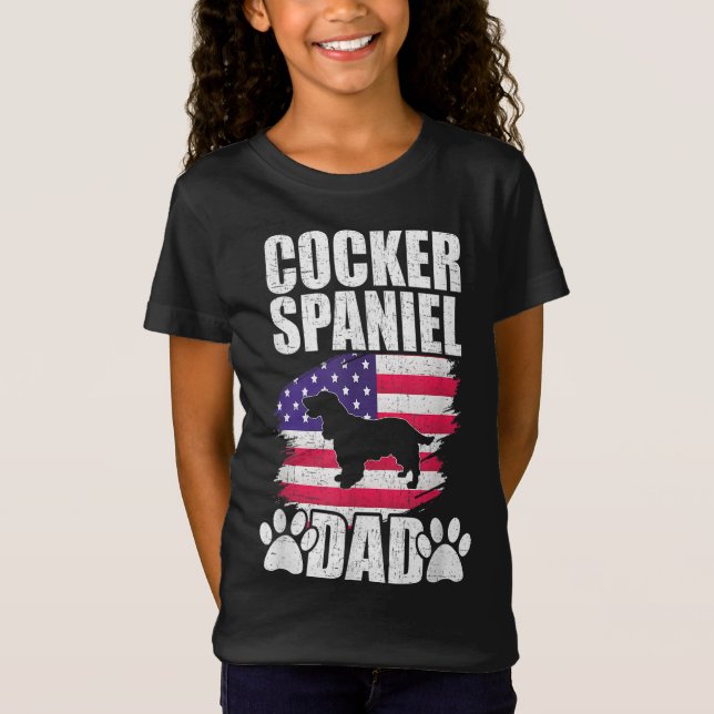 Cocker Spaniel Vater Dog Lover American US Flag T-Shirt (Vorderseite)