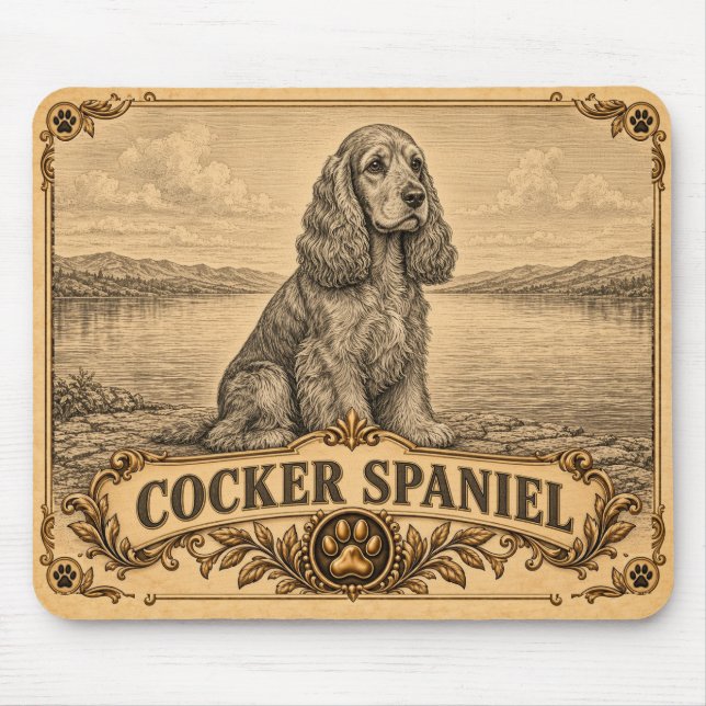 Cocker Spaniel, Vintage Heritage Dog Mousepad (Vorne)