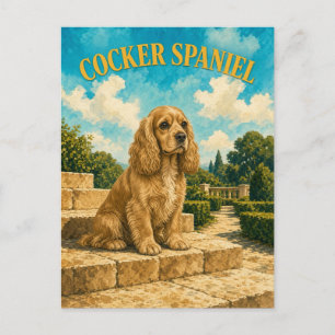 Cocker Spaniel, Vintage Wasserfarben-Hundekunst Postkarte