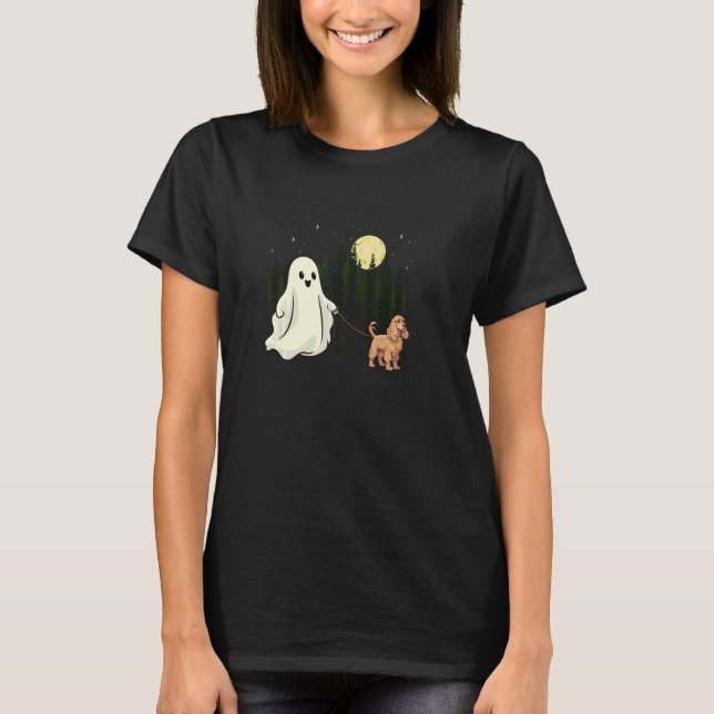 Cocker Spaniel Walking Ghost Halloween Funny Kids T-Shirt (Vorderseite)