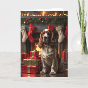 Cocker Spaniel Weihnachten am Kamin Kunst Karte