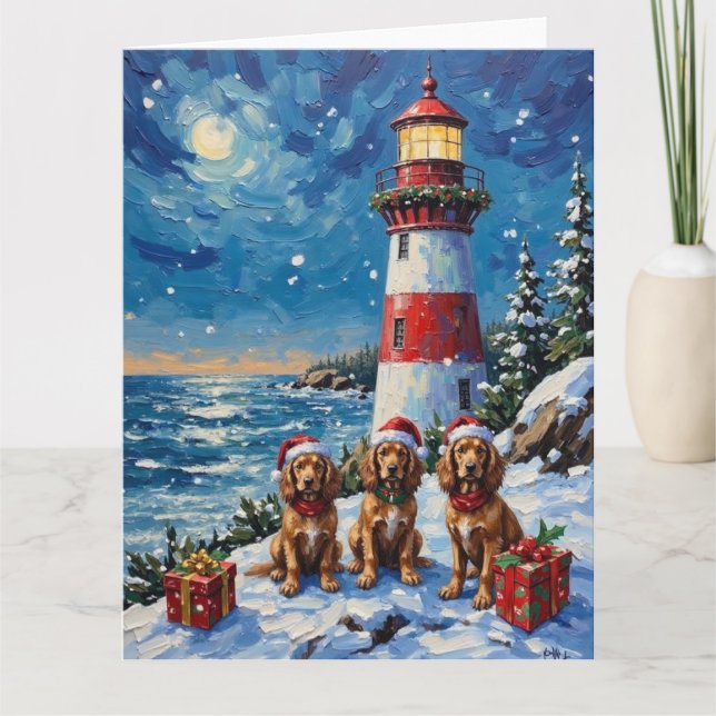 Cocker Spaniel Weihnachts-Leuchtturm-Feiertag Karte (Vorderseite)