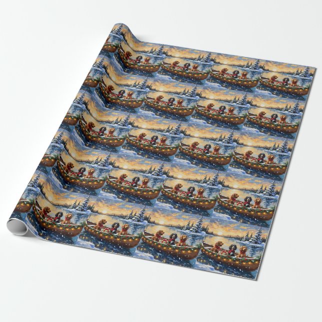 Cocker Spaniel Weihnachtsboot Urlaub Geschenkpapier (Ungerollt)