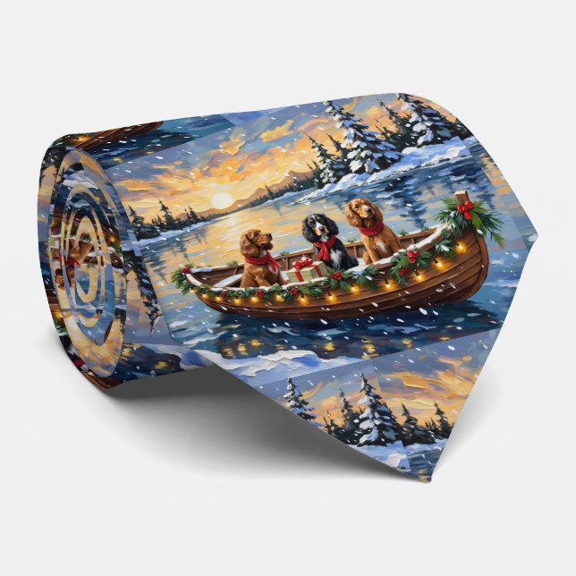 Cocker Spaniel Weihnachtsboot Urlaub Krawatte (Gerollt)