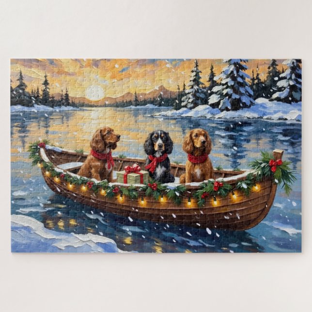 Cocker Spaniel Weihnachtsboot Urlaub Puzzle (Horizontal)