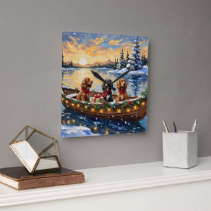 Cocker Spaniel Weihnachtsboot Urlaub Quadratische Wanduhr