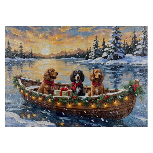 Cocker Spaniel Weihnachtsboot Urlaub Schneidebrett (Vorderseite)
