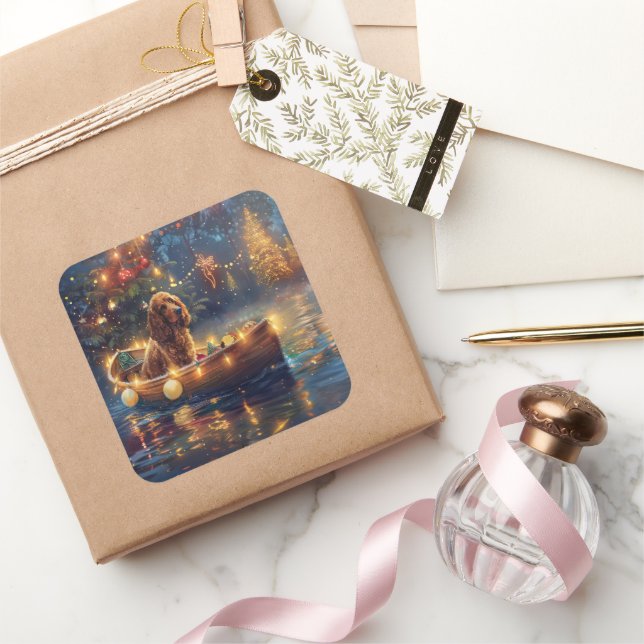 Cocker Spaniel Weihnachtsfeiertage Quadratischer Aufkleber (Schenken)