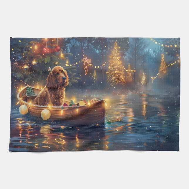 Cocker Spaniel Weihnachtsfestliche Reise Geschirrtuch (Horizontal)