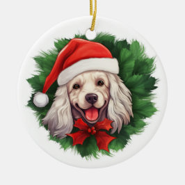 Cocker Spaniel Weihnachtskranz Keramik Ornament