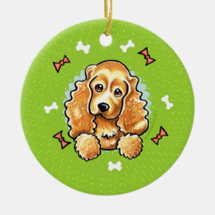 Cocker Spaniel Weihnachtskranz Keramik Ornament