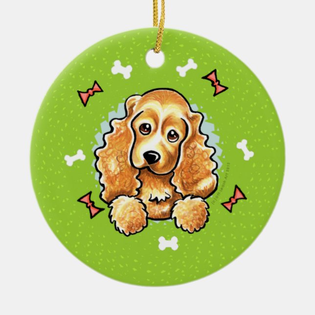 Cocker Spaniel Weihnachtskranz Keramik Ornament (Vorne)