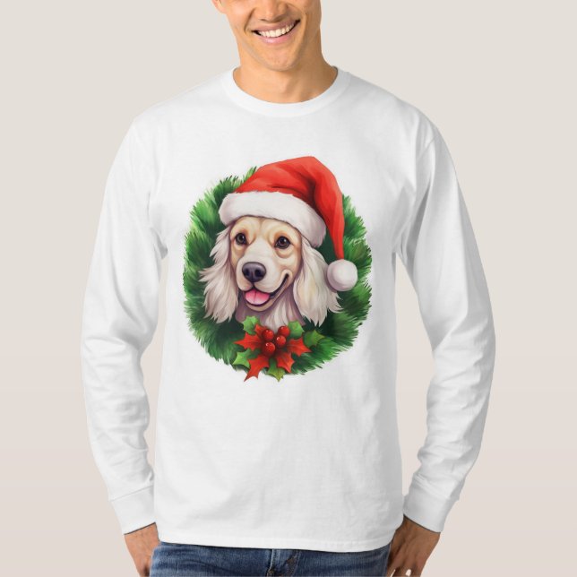 Cocker Spaniel Weihnachtskranz T-Shirt (Vorderseite)