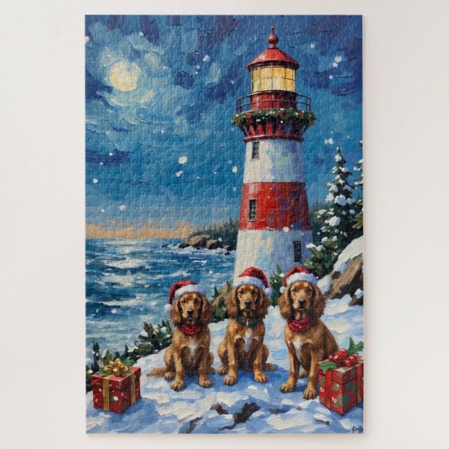 Cocker Spaniel Weihnachtsleuchtturm Urlaub Puzzle (Vertikal)