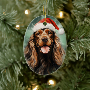 Cocker Spaniel Weihnachtsmalerei Kunstwerk Keramik Ornament