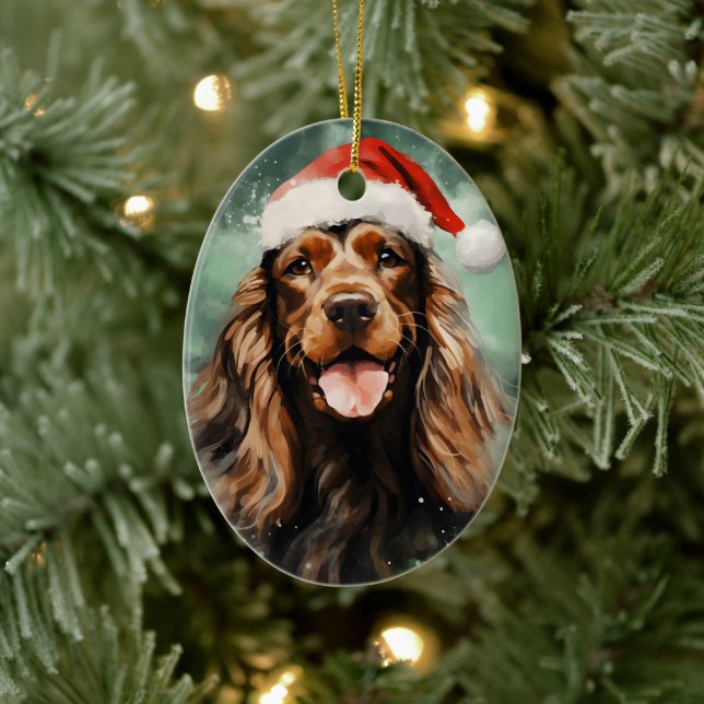 Cocker Spaniel Weihnachtsmalerei Kunstwerk Keramik Ornament (Baum)
