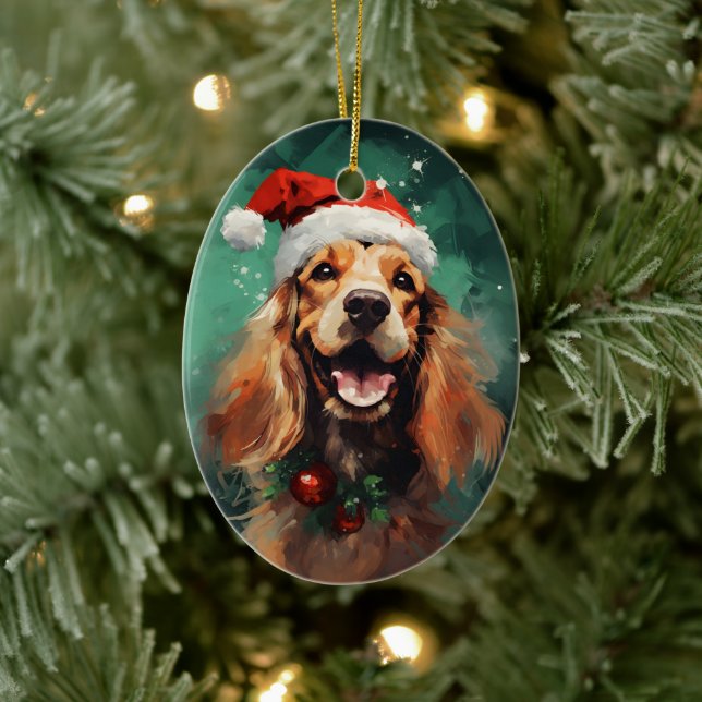 Cocker Spaniel Weihnachtsmalerei Kunstwerk Keramik Ornament (Baum)