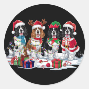 Cocker Spaniel Weihnachtsmannmütze gegen Elfen Wei Runder Aufkleber