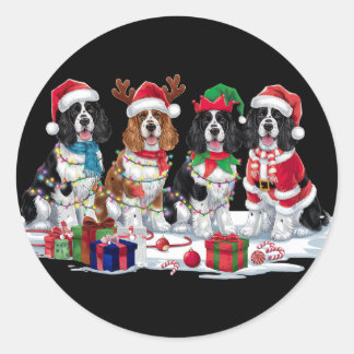 Cocker Spaniel Weihnachtsmannmütze gegen Elfen Wei Runder Aufkleber