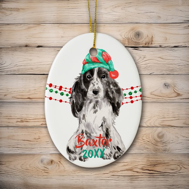 Cocker Spaniel Weihnachtsmannmütze Holiday String  Keramik Ornament (Von Creator hochgeladen)