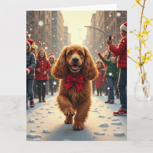 Cocker Spaniel Weihnachtsparade Feiertagsmalerei Karte (Gelbe Blume)