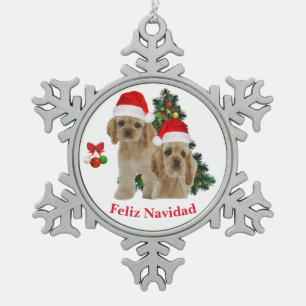Cocker spaniel Weihnachtsschmuck Schneeflocken Zinn-Ornament