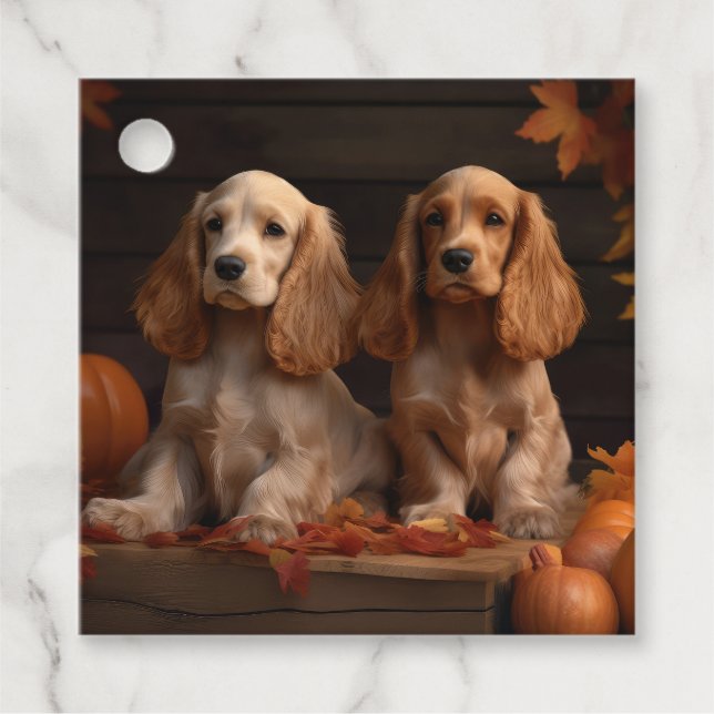 Cocker Spaniel Welpe Autumn Delight Pumpkin Geschenkanhänger (Vorderseite)