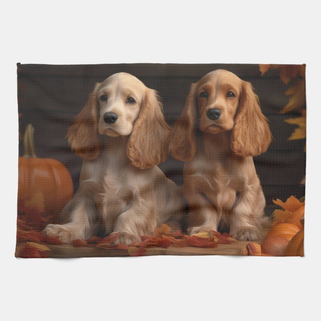 Cocker Spaniel Welpe Autumn Delight Pumpkin Geschirrtuch (Horizontal)