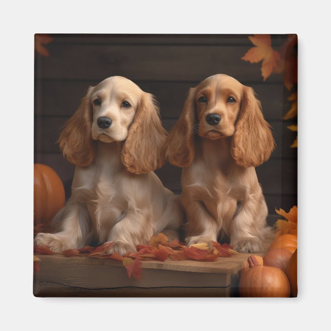 Cocker Spaniel Welpe Autumn Delight Pumpkin Magnet (Vorne)