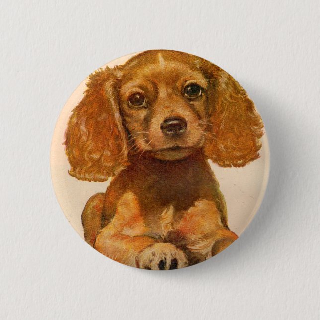 Cocker Spaniel Welpe der 40er Jahre - der Niedlich Button (Vorderseite)