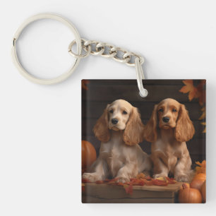 Cocker Spaniel Welpe Herbstfreude Kürbis Schlüsselanhänger