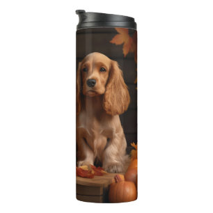Cocker Spaniel Welpe Herbstfreude Kürbis  Thermosbecher