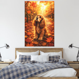 Cocker Spaniel Welpe im Herbstlicht – Gemütlicher  Leinwanddruck